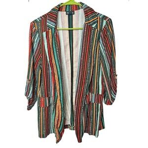 Messini Blazer Women's Large Jacket Open Front Striped Linen Blend Multicolor